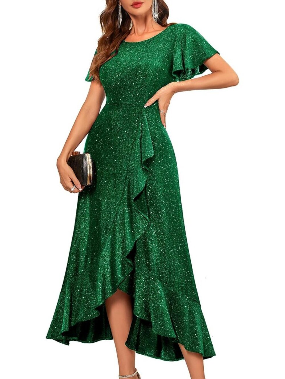 Women's Dark Green Sequin Bride Wedding Stunning Gowns Formal Events Dresses